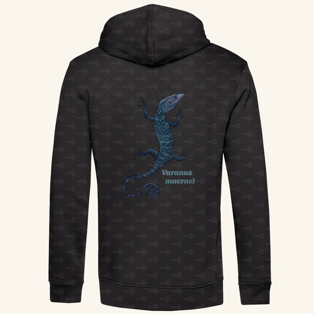 Herren Bio Hoodie mit Seitentaschen | blauer Baumwaran Varanus macraei
