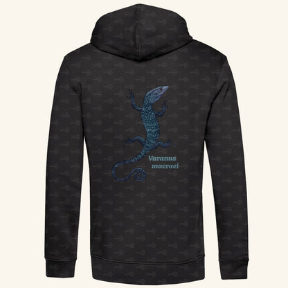 Herren Bio Hoodie mit Seitentaschen | blauer Baumwaran Varanus macraei