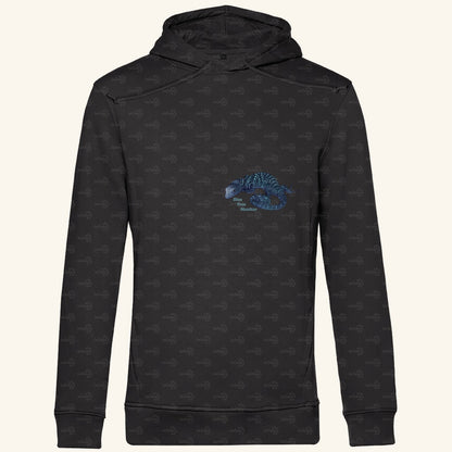 Herren Bio Hoodie mit Seitentaschen | blauer Baumwaran Varanus macraei