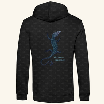 Herren Bio Hoodie mit Seitentaschen | blauer Baumwaran Varanus macraei