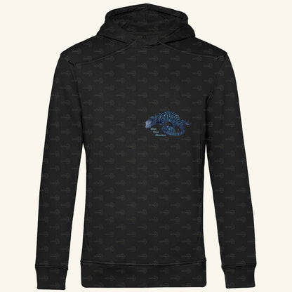 Herren Bio Hoodie mit Seitentaschen | blauer Baumwaran Varanus macraei