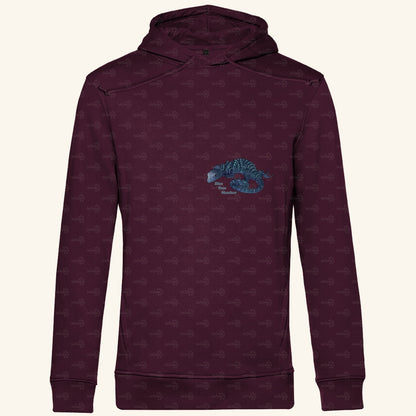 Herren Bio Hoodie mit Seitentaschen | blauer Baumwaran Varanus macraei