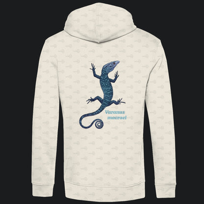 Herren Bio Hoodie mit Seitentaschen | blauer Baumwaran Varanus macraei