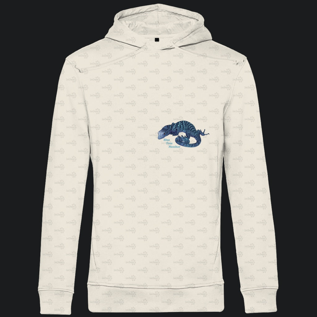 Herren Bio Hoodie mit Seitentaschen | blauer Baumwaran Varanus macraei