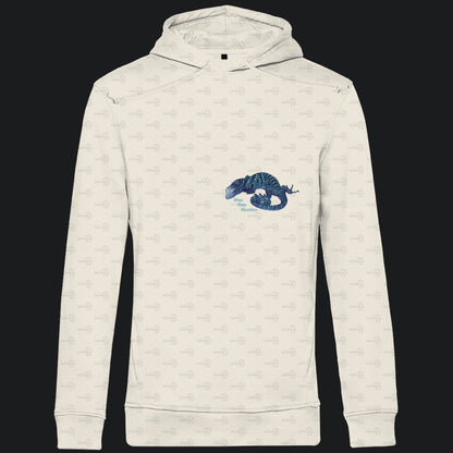 Herren Bio Hoodie mit Seitentaschen | blauer Baumwaran Varanus macraei