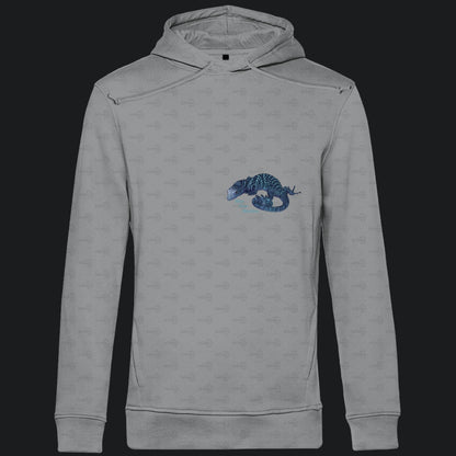 Herren Bio Hoodie mit Seitentaschen | blauer Baumwaran Varanus macraei
