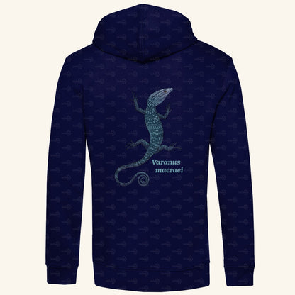 Herren Bio Hoodie mit Seitentaschen | blauer Baumwaran Varanus macraei