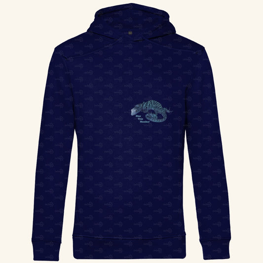 Herren Bio Hoodie mit Seitentaschen | blauer Baumwaran Varanus macraei