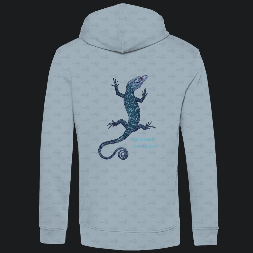 Herren Bio Hoodie mit Seitentaschen | blauer Baumwaran Varanus macraei
