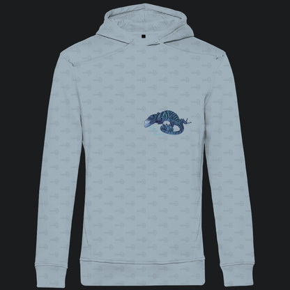 Herren Bio Hoodie mit Seitentaschen | blauer Baumwaran Varanus macraei