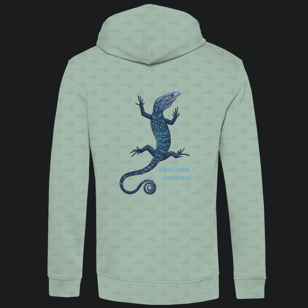 Herren Bio Hoodie mit Seitentaschen | blauer Baumwaran Varanus macraei