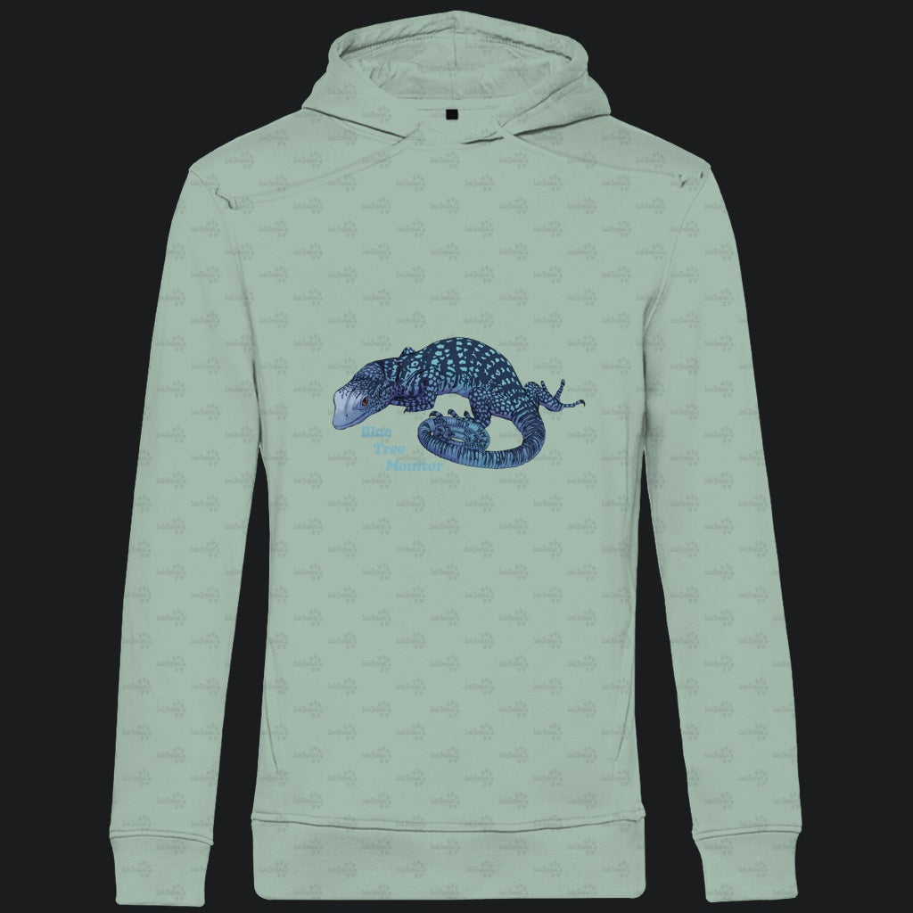 Herren Bio Hoodie mit Seitentaschen | blauer Baumwaran Varanus macraei