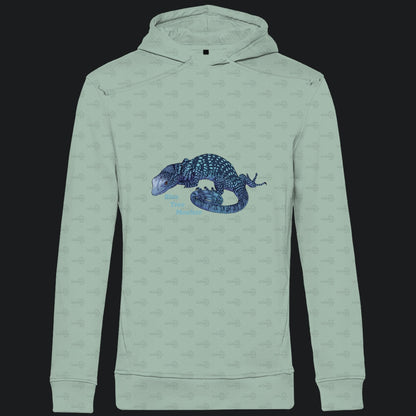 Herren Bio Hoodie mit Seitentaschen | blauer Baumwaran Varanus macraei