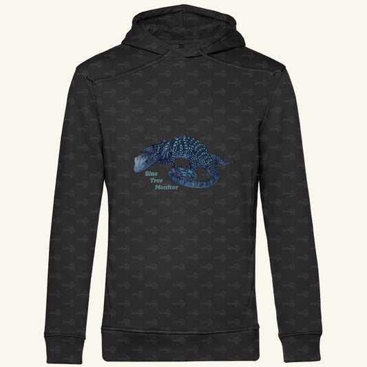 Herren Bio Hoodie mit Seitentaschen | blauer Baumwaran Varanus macraei