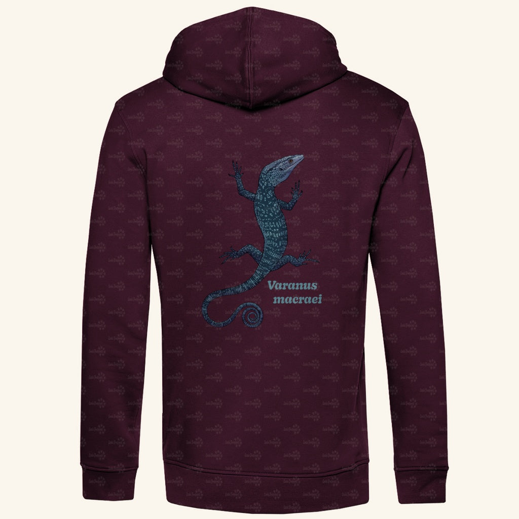 Herren Bio Hoodie mit Seitentaschen | blauer Baumwaran Varanus macraei