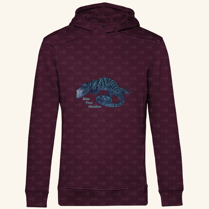 Herren Bio Hoodie mit Seitentaschen | blauer Baumwaran Varanus macraei