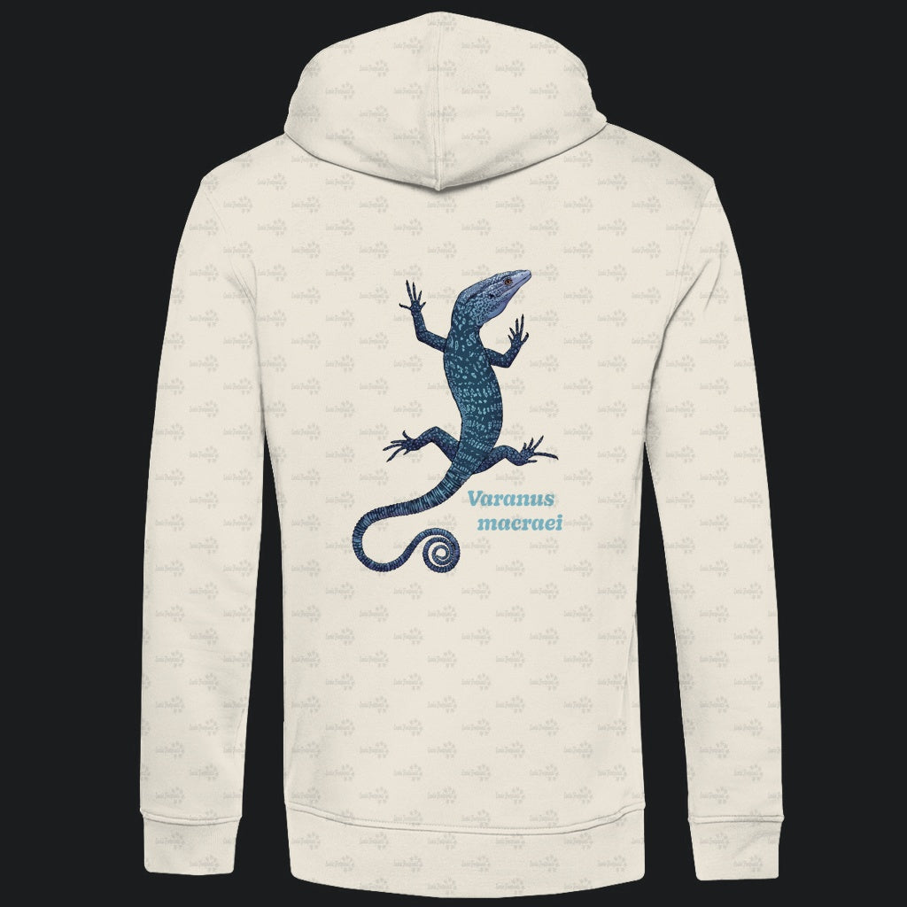 Herren Bio Hoodie mit Seitentaschen | blauer Baumwaran Varanus macraei
