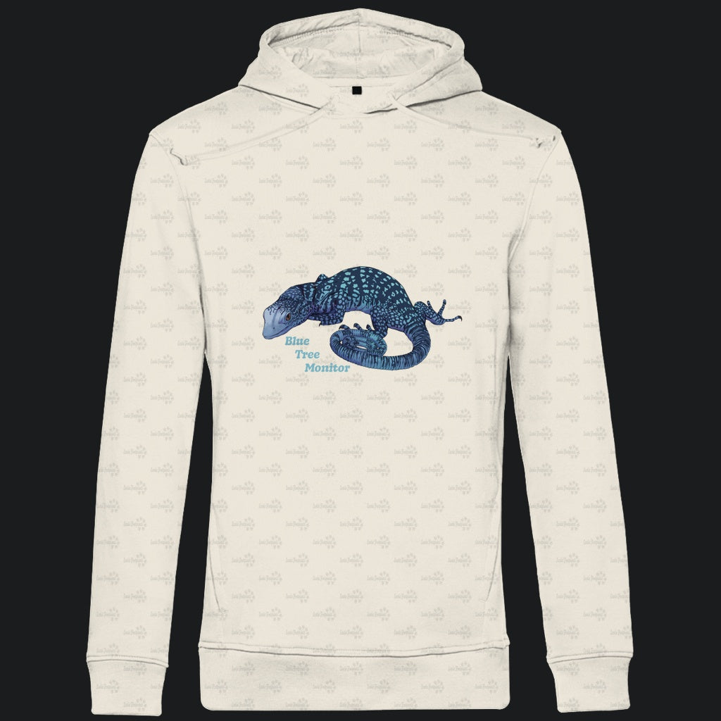 Herren Bio Hoodie mit Seitentaschen | blauer Baumwaran Varanus macraei