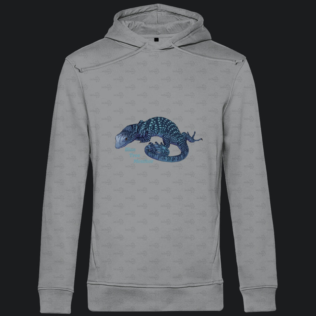 Herren Bio Hoodie mit Seitentaschen | blauer Baumwaran Varanus macraei