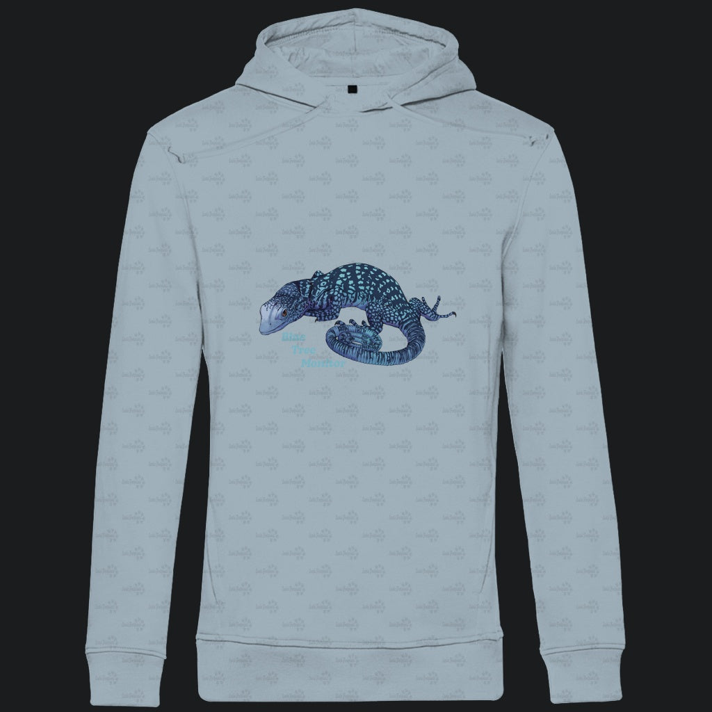 Herren Bio Hoodie mit Seitentaschen | blauer Baumwaran Varanus macraei