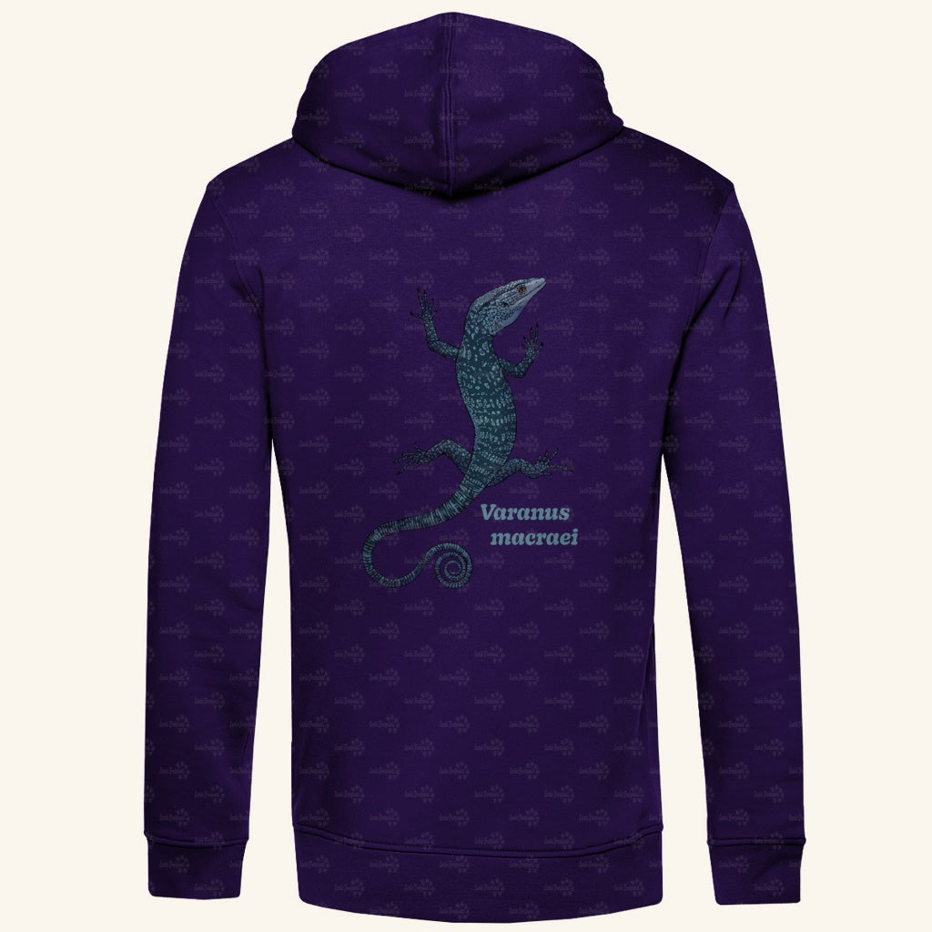 Herren Bio Hoodie mit Seitentaschen | blauer Baumwaran Varanus macraei