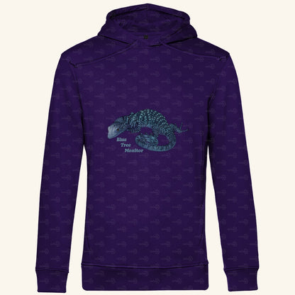 Herren Bio Hoodie mit Seitentaschen | blauer Baumwaran Varanus macraei