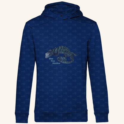 Herren Bio Hoodie mit Seitentaschen | blauer Baumwaran Varanus macraei