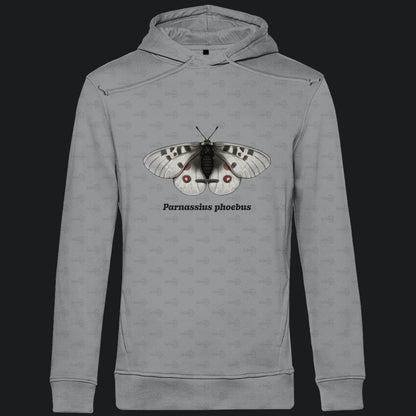 Herren  Bio Hoodie mit Seitentaschen | Alpenapollo Parnassius phoebus