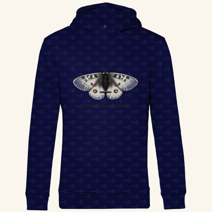 Herren  Bio Hoodie mit Seitentaschen | Alpenapollo Parnassius phoebus
