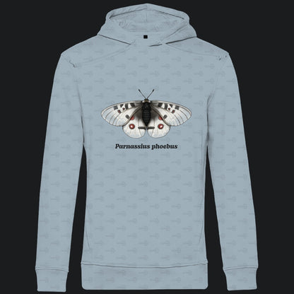 Herren  Bio Hoodie mit Seitentaschen | Alpenapollo Parnassius phoebus