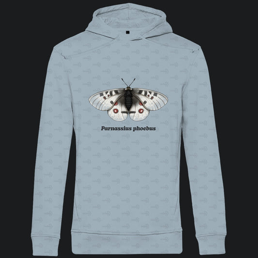 Herren  Bio Hoodie mit Seitentaschen | Alpenapollo Parnassius phoebus
