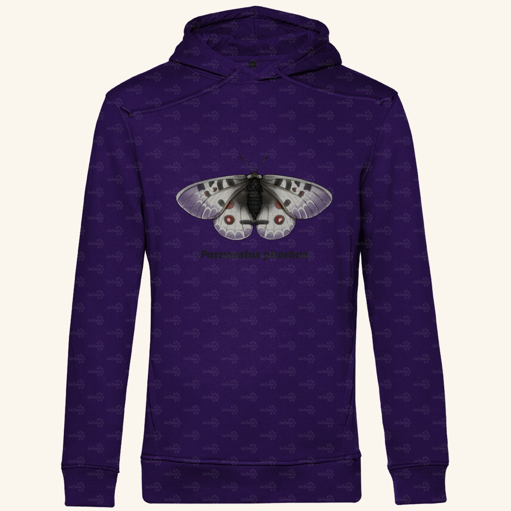 Herren  Bio Hoodie mit Seitentaschen | Alpenapollo Parnassius phoebus