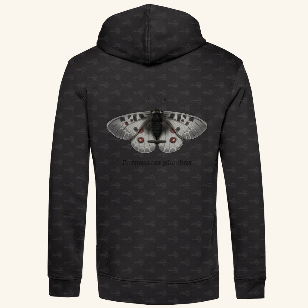 Herren  Bio Hoodie mit Seitentaschen | Alpenapollo Parnassius phoebus