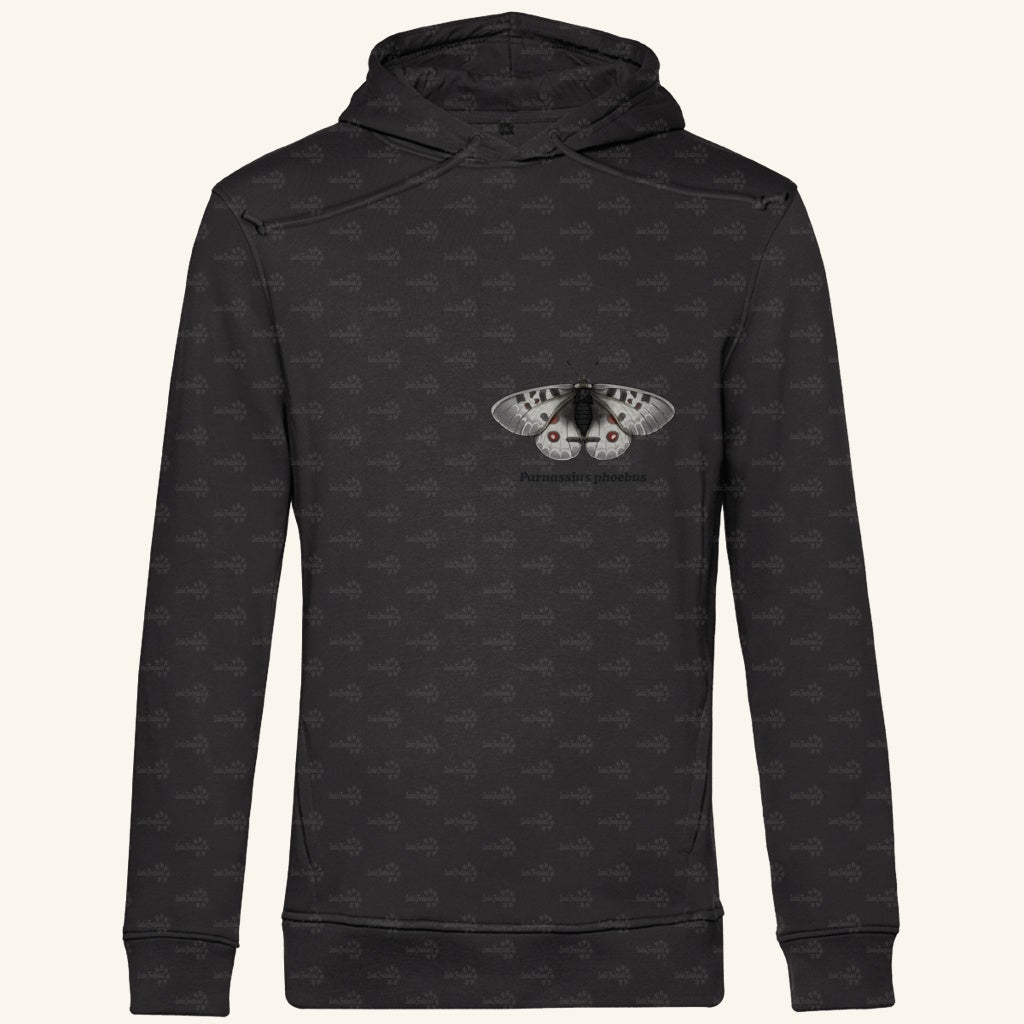 Herren  Bio Hoodie mit Seitentaschen | Alpenapollo Parnassius phoebus