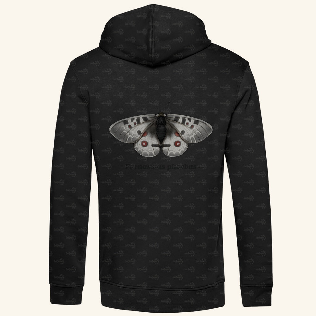 Herren  Bio Hoodie mit Seitentaschen | Alpenapollo Parnassius phoebus