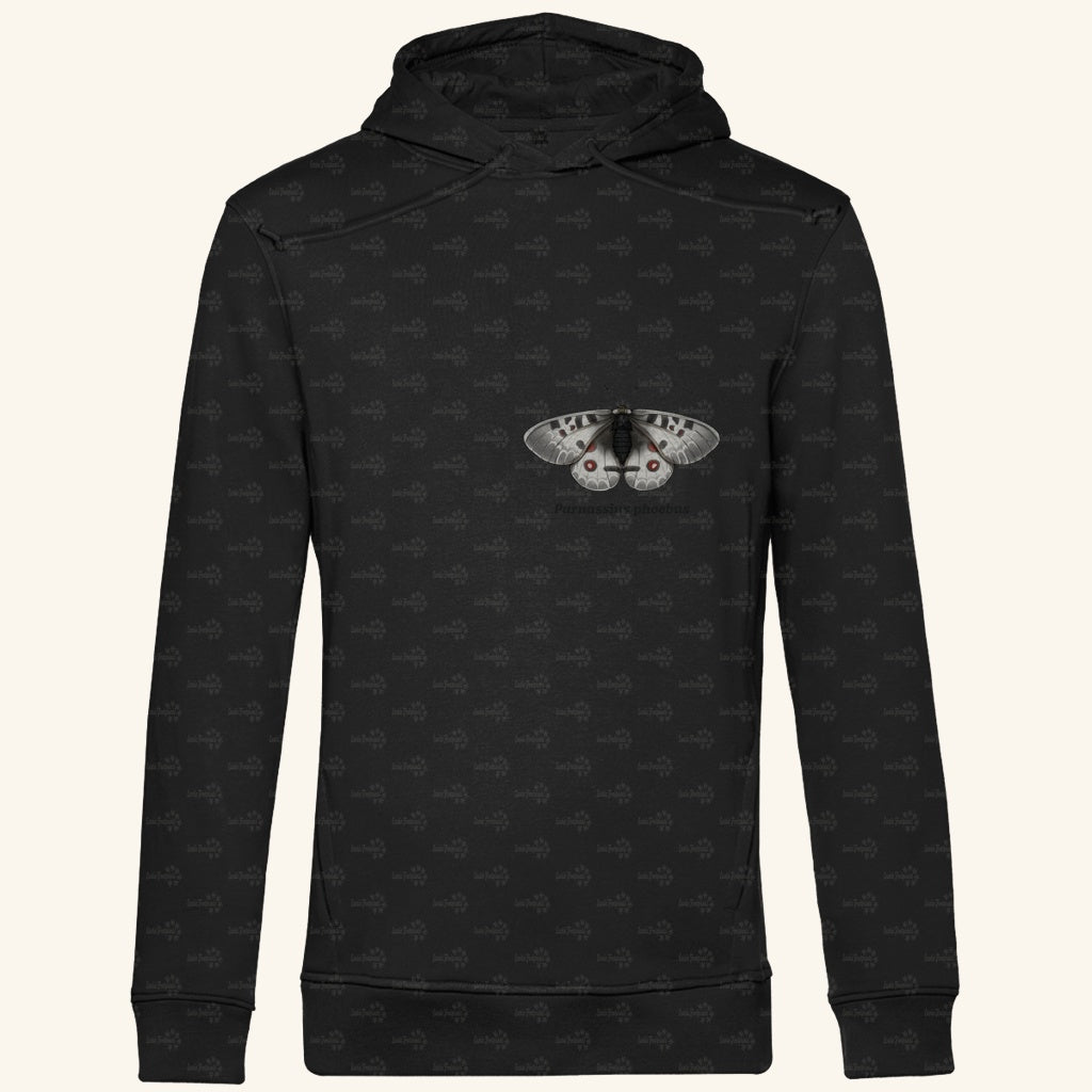 Herren  Bio Hoodie mit Seitentaschen | Alpenapollo Parnassius phoebus