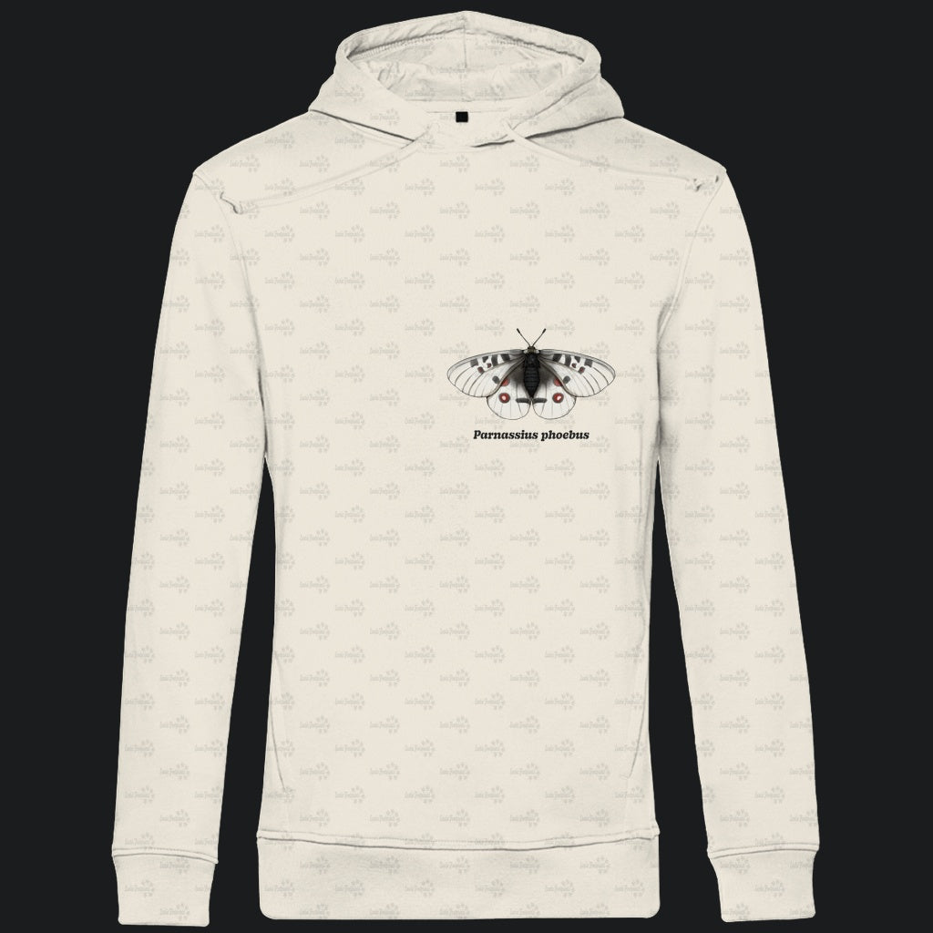 Herren  Bio Hoodie mit Seitentaschen | Alpenapollo Parnassius phoebus