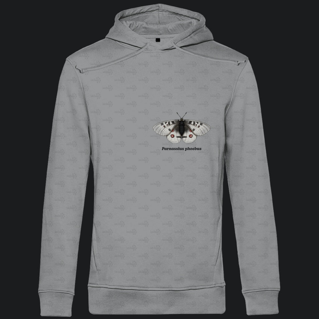 Herren  Bio Hoodie mit Seitentaschen | Alpenapollo Parnassius phoebus