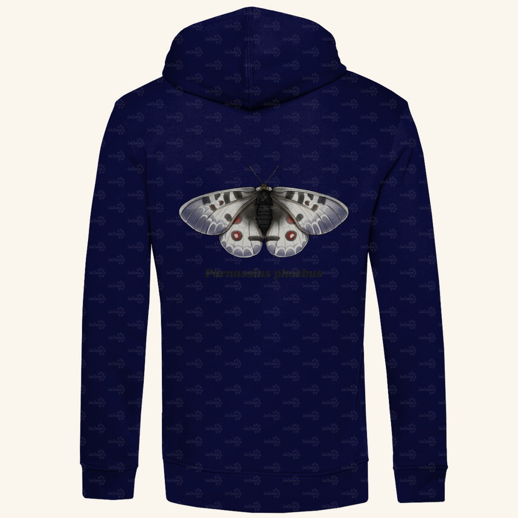 Herren  Bio Hoodie mit Seitentaschen | Alpenapollo Parnassius phoebus