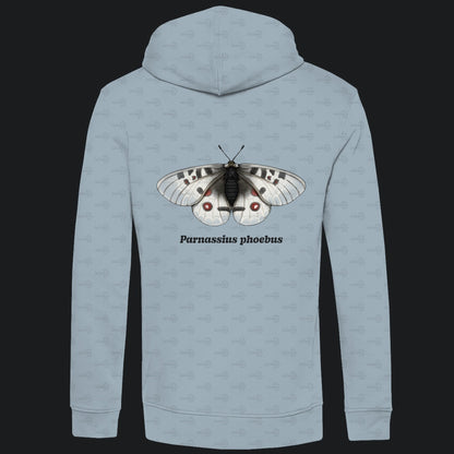 Herren  Bio Hoodie mit Seitentaschen | Alpenapollo Parnassius phoebus