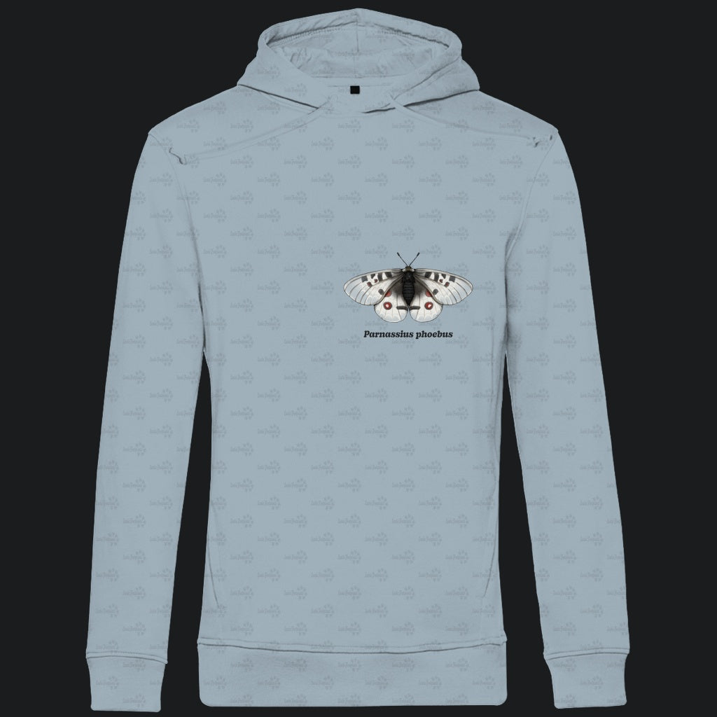 Herren  Bio Hoodie mit Seitentaschen | Alpenapollo Parnassius phoebus