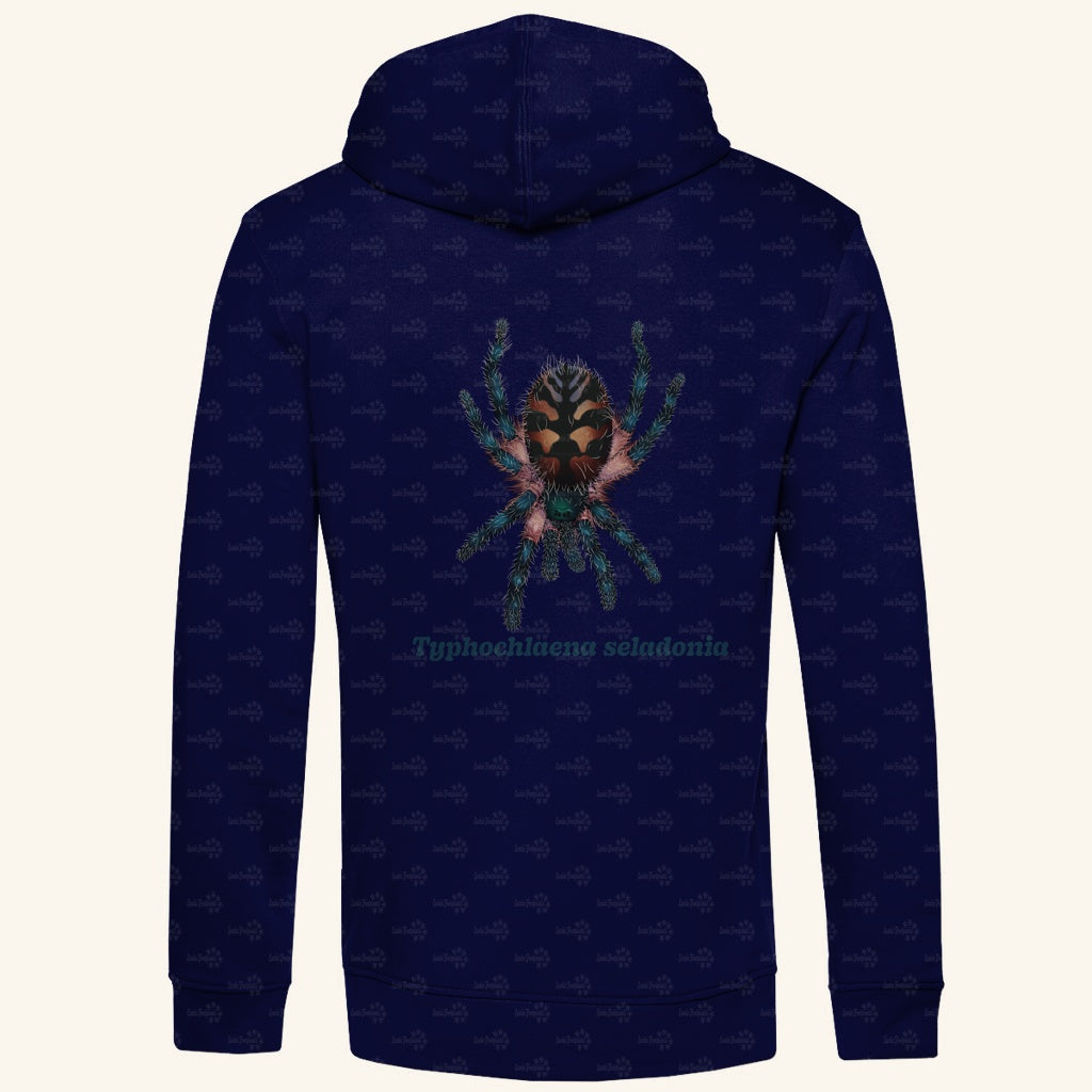 Herren Bio Hoodie mit Seitentaschen | Brasilianische Juwelvogelspinne Typhochlaena seladonia