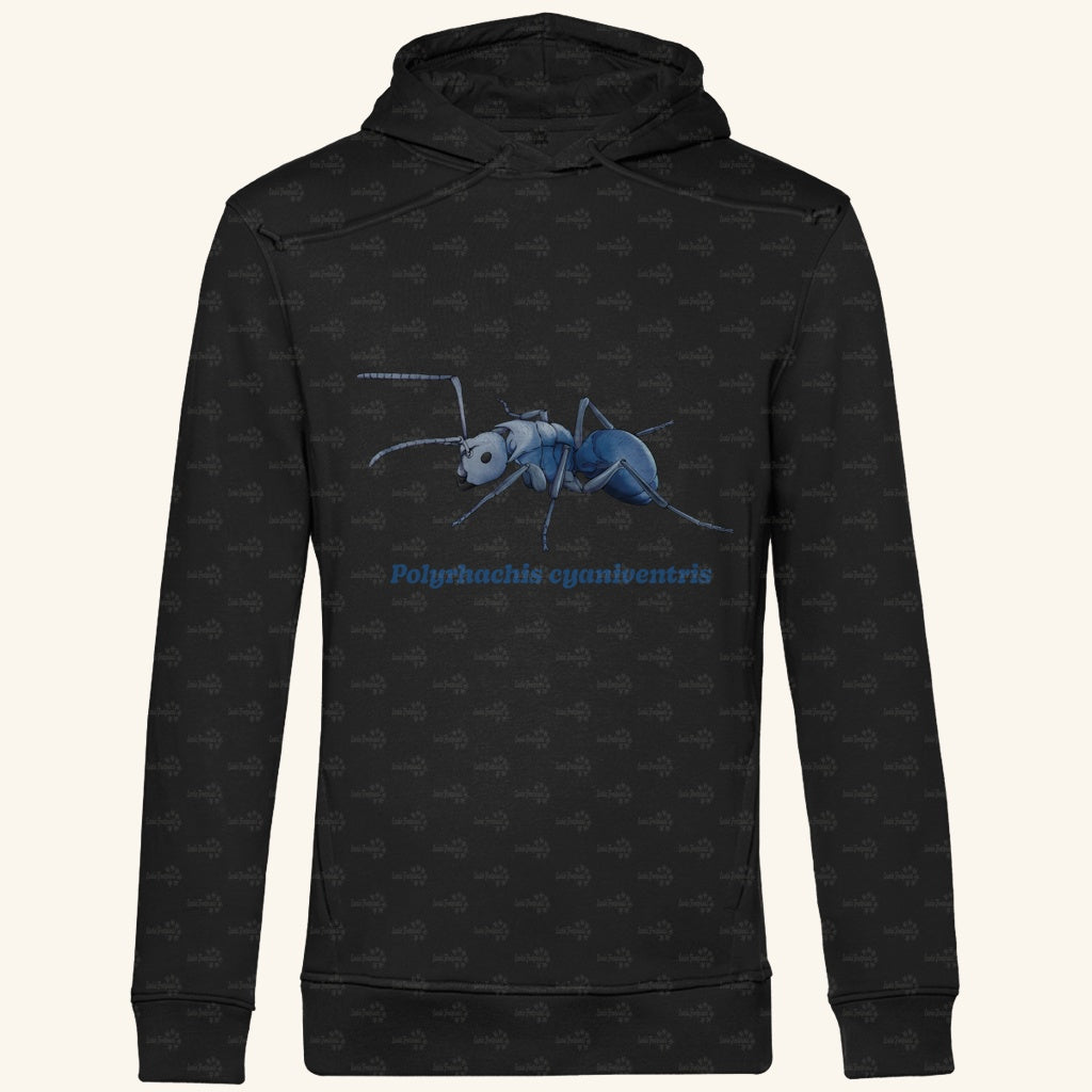 Herren  Bio Hoodie mit Seitentaschen | Blau schillernde Schuppenameise Polyrhachis cyaniventris