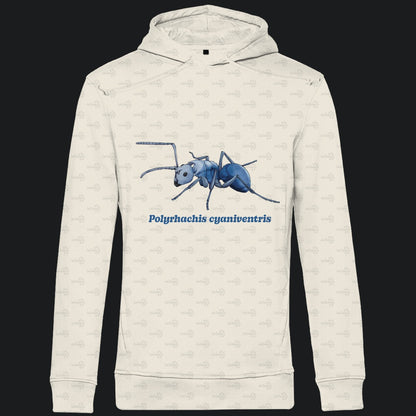 Herren  Bio Hoodie mit Seitentaschen | Blau schillernde Schuppenameise Polyrhachis cyaniventris