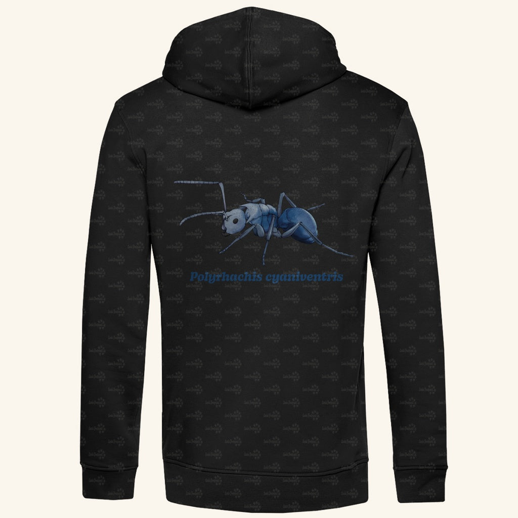 Herren  Bio Hoodie mit Seitentaschen | Blau schillernde Schuppenameise Polyrhachis cyaniventris