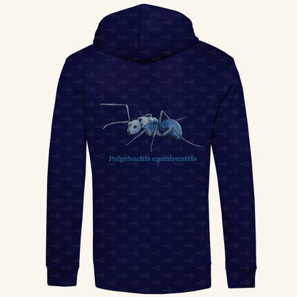 Herren  Bio Hoodie mit Seitentaschen | Blau schillernde Schuppenameise Polyrhachis cyaniventris