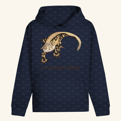 Unisex Bio Hoodie mit Bauchtasche | Kronengecko | Crested Gecko | Correlophus ciliatus