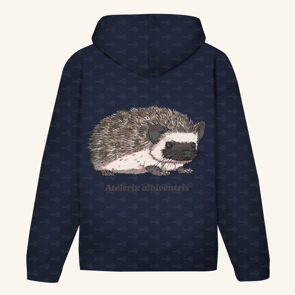 Unisex Bio Hoodie mit Bauchtasche | Afrikanischer Weißbauchigel Atelerix albiventris