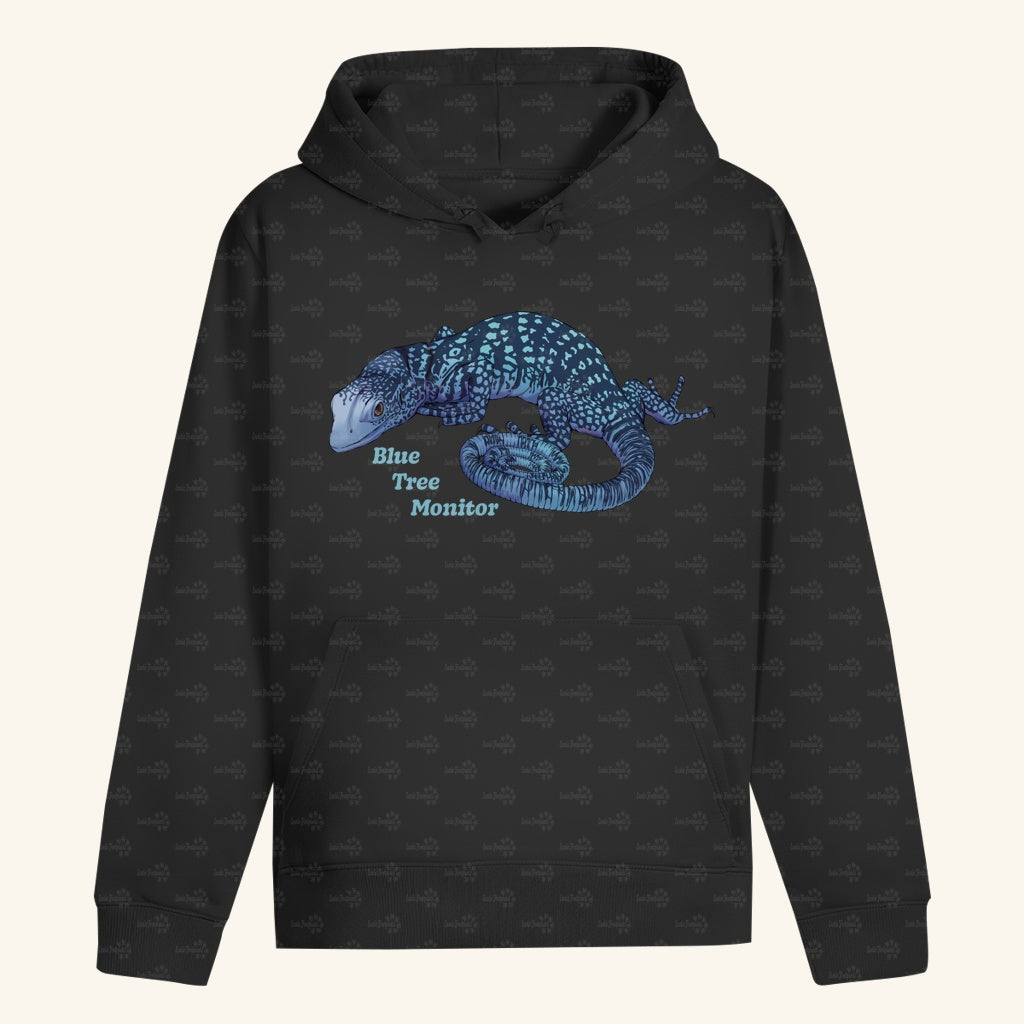 Unisex Bio Hoodie mit Bauchtasche | blauer Baumwaran Varanus macraei