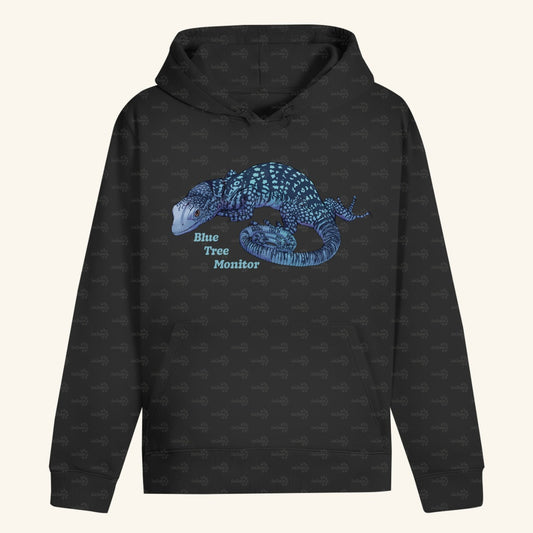Unisex Bio Hoodie mit Bauchtasche | blauer Baumwaran Varanus macraei